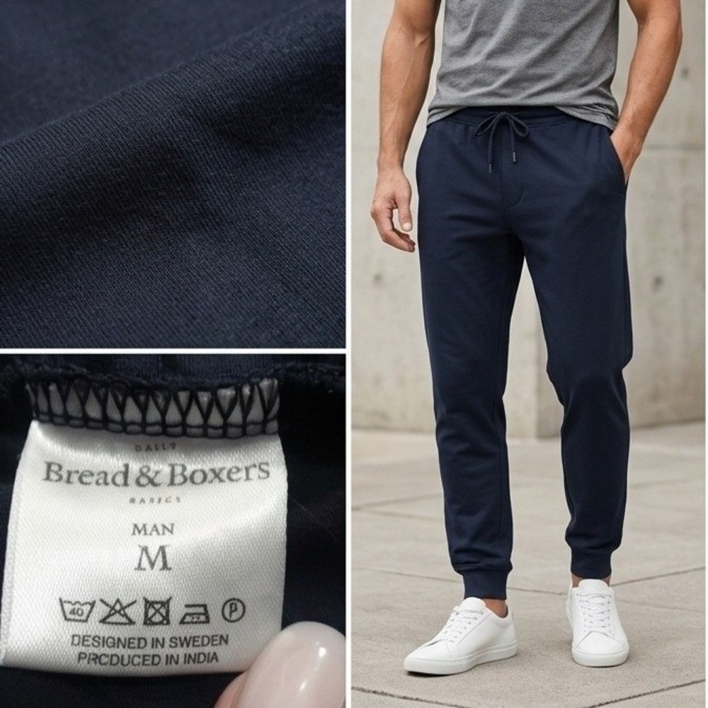 Bread & Boxers Men's Navy Cotton Elastane Lounge Jogger Pants Medium